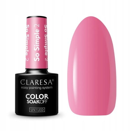 Swatch na dłoni w kolorze ciepłego różu bubble gum — lakier hybrydowy Claresa So Simple 2, kremowe lite krycie.