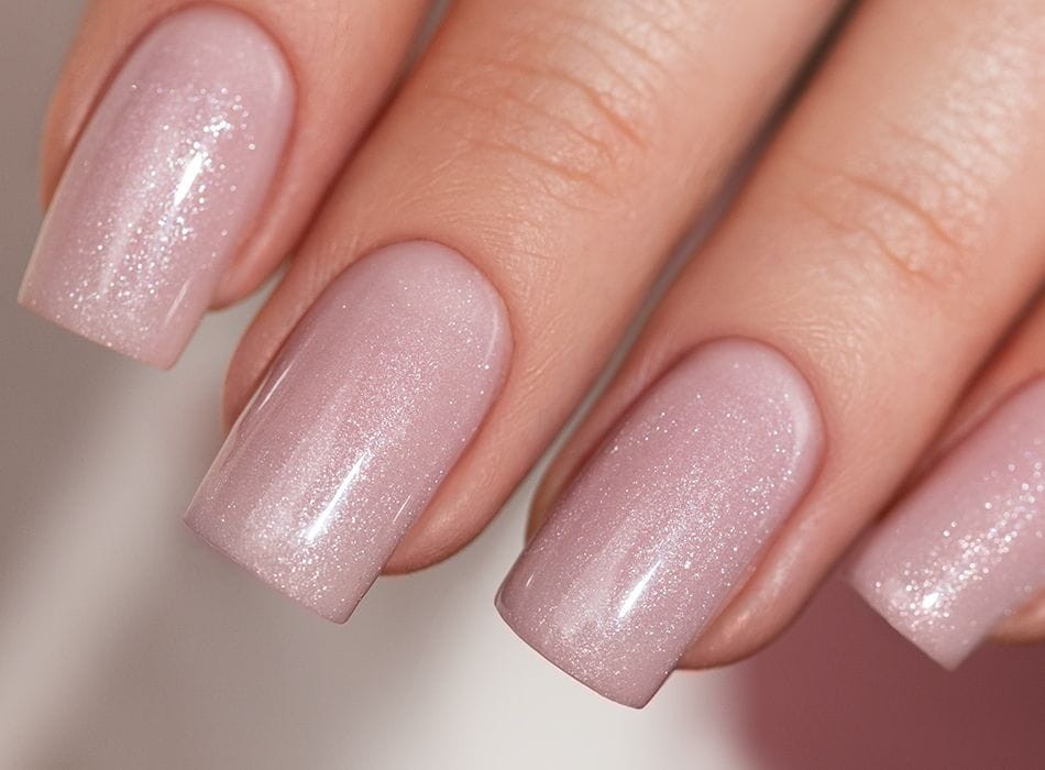 Mega Base Shimmer PeachPuff - jasne brzoskwiniowe paznokcie z srebrzystym brokatem, baza Victoria Vynn