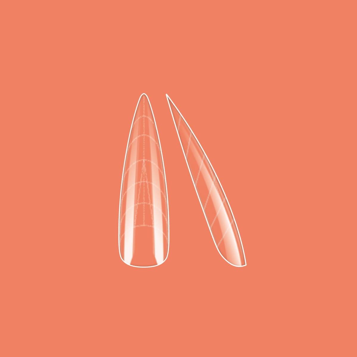 Dual forma Victoria Vynn PERFECT Shape Almond, pojedyncza foremka od frontu i z profilu, z liniami pomocniczymi