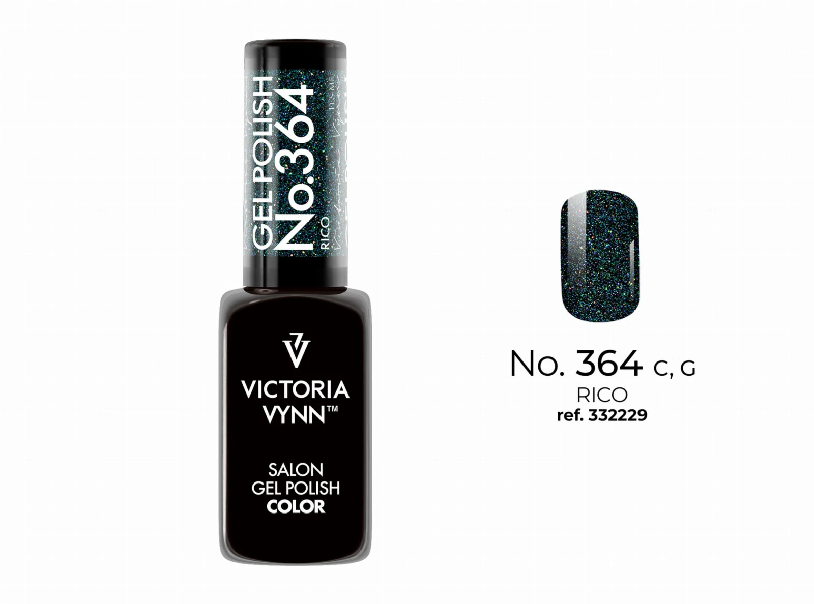 Manicure lakierem 364 Rico - głęboka zieleń rozświetlona różnobarwnym brokatem na paznokciach
