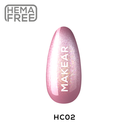 Makear lakier hybrydowy HC02 Holo Cat Eye - różowa baza z magnetycznym cat eye i holo poświatą, 8 ml