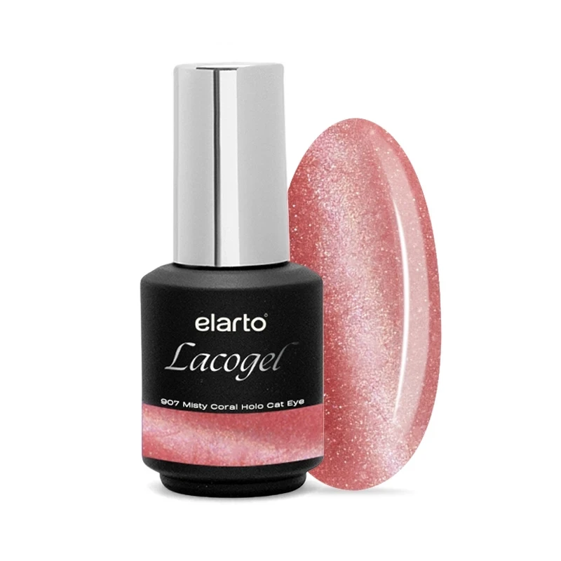 Lacogel Misty Coral Holo Cat Eye nr 907 7ml - przygaszony koral, magnetyczny lakier hybrydowy z efektem holo cat eye