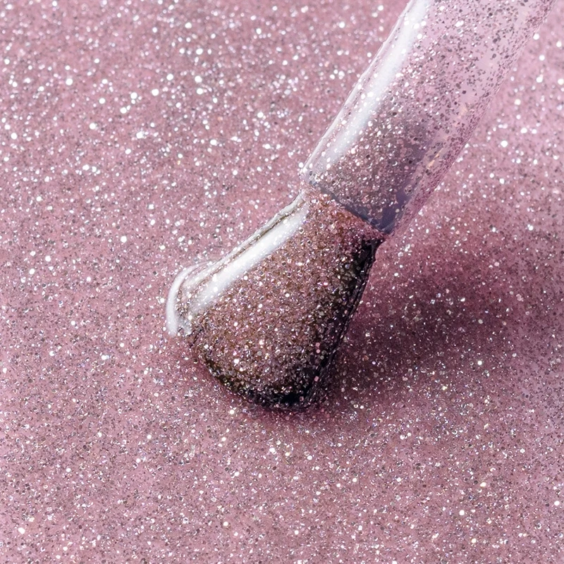 Lacogel Pink de Janeiro nr 839 - zbliżenie na chłodny róż z efektem flash i wielokolorowymi drobinkami
