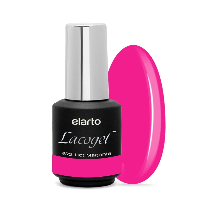 Elarto Lacogel Hot Magenta nr 672S 7 ml - kremowy lakier hybrydowy, elektryzująca magenta i fuksja