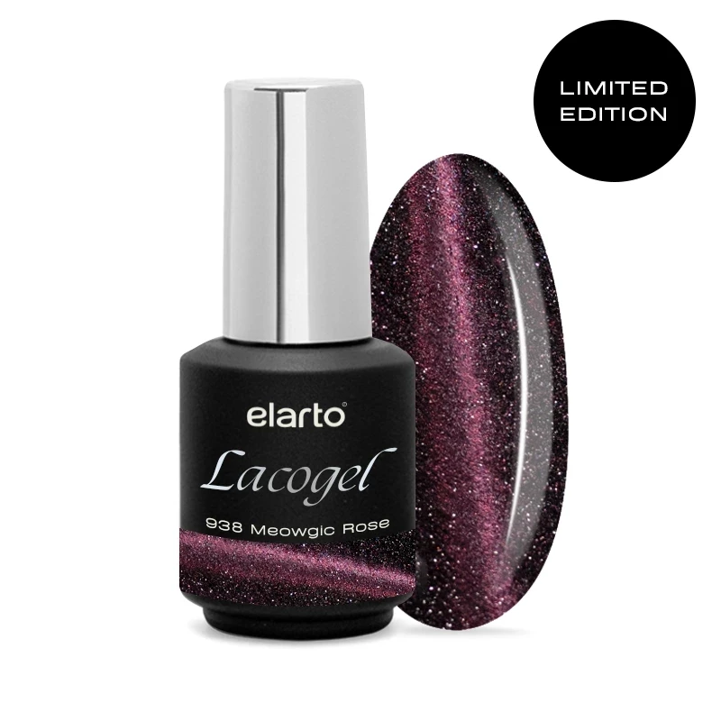 Lacogel Meowgic Rose nr 938 7ml - magnetyczny lakier hybrydowy cat eye, burgund z różową smugą i drobinkami flash