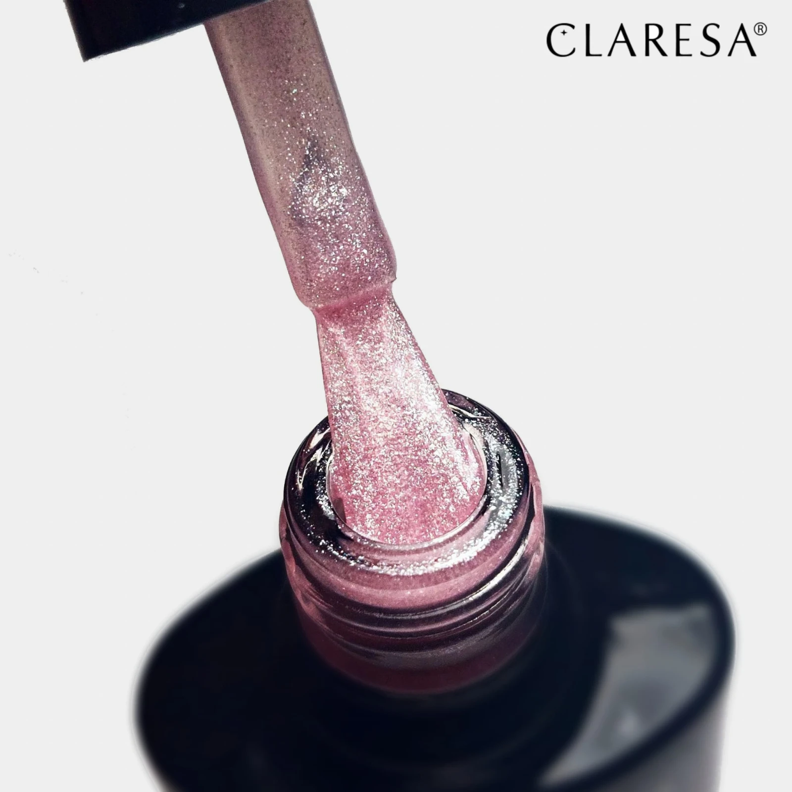 Butelka lakieru hybrydowego Claresa Love Story 4 w pastelowym różu z brokatem