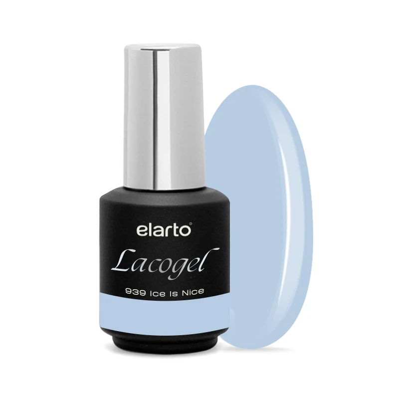 Elarto Lacogel Ice is Nice nr 939 - zbliżenie, lodowy błękit, chłodny pastelowy lakier hybrydowy