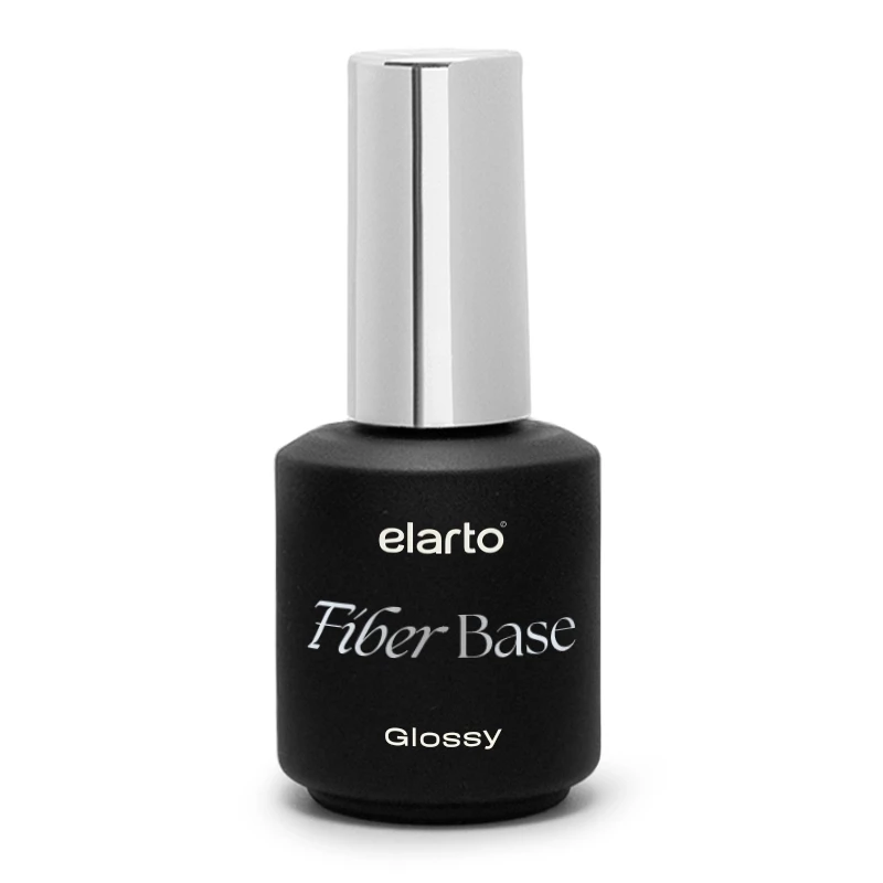 Elarto Elastic Fiber Base Glossy 15 ml - bezbarwna baza hybrydowa z włóknami fiberglass wzmacniająca cienkie i łamliwe paznokcie