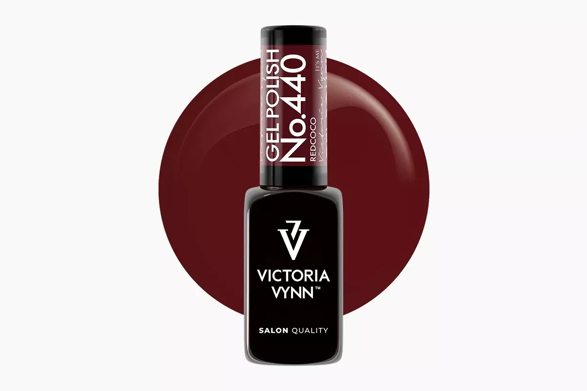 Lakier hybrydowy Victoria Vynn 440 Redcoco 8 ml - butelka głębokiego bordowego z kolekcji Lady In Red