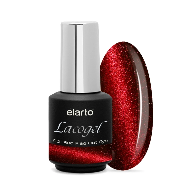 Elarto Lacogel Red Flag Cat Eye nr 951 7ml - magnetyczny lakier hybrydowy, głęboka czerwień z efektem cat eye
