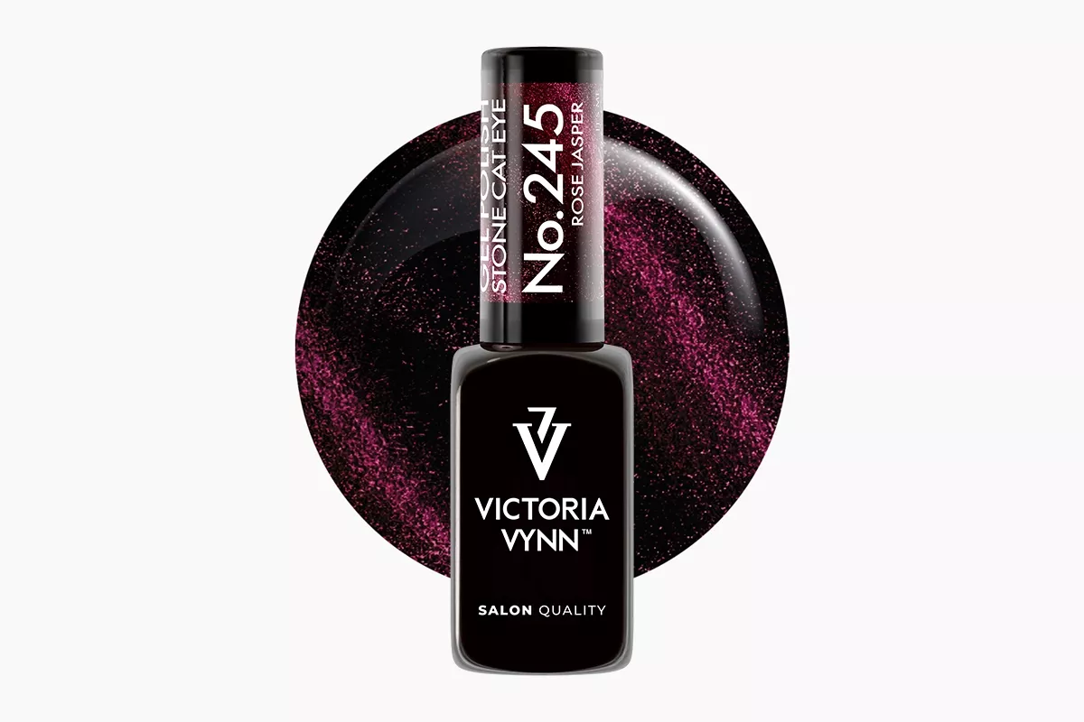 Lakier hybrydowy Victoria Vynn Gel Polish Cat Eye No. 245 Rose Jasper 8 ml - ciemny amarant z wrzosowo-śliwkowym tonem i magnetyczną smugą cat eye