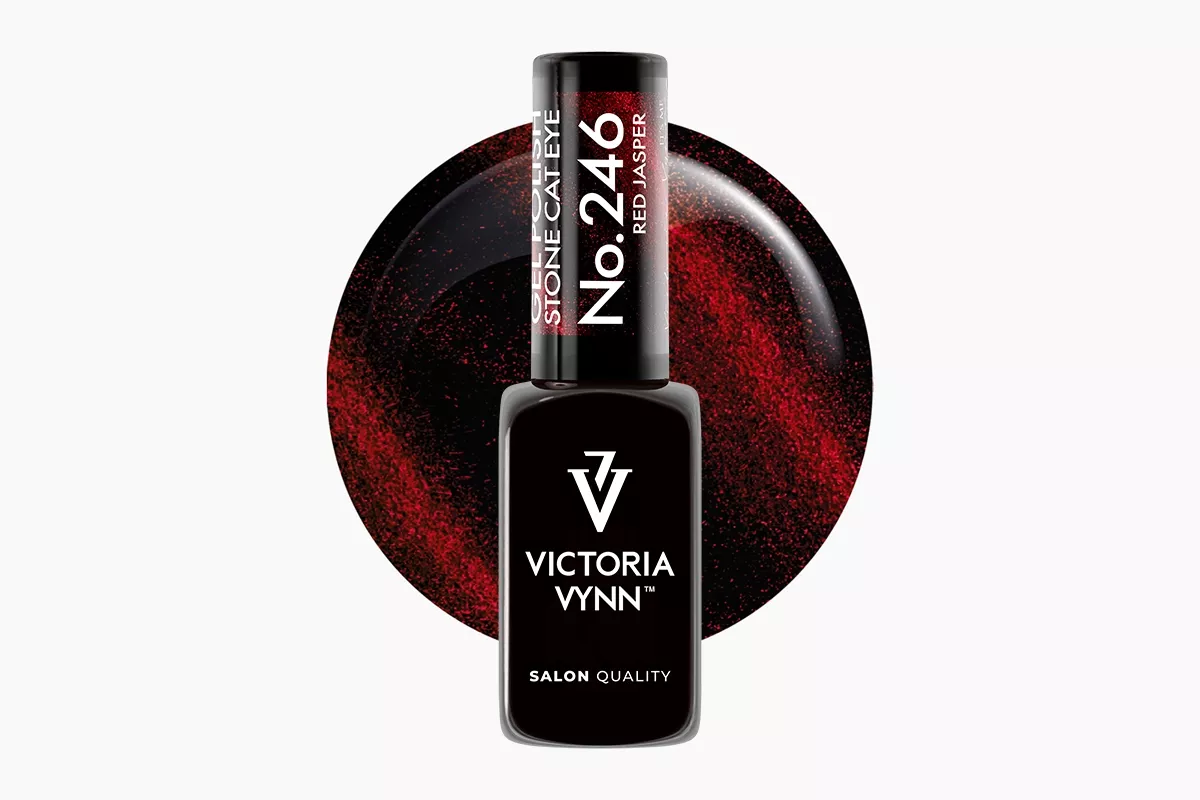 Lakier hybrydowy Victoria Vynn Gel Polish Cat Eye No. 246 Red Jasper 8 ml - burgundowa czerwień w karminowym tonie z magnetyczną smugą cat eye