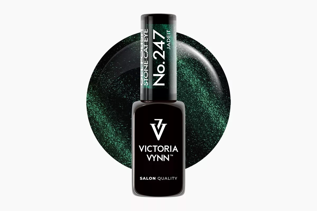 Lakier hybrydowy Victoria Vynn Gel Polish Cat Eye No. 247 Jadeit 8 ml - szmaragdowa zieleń butelkowa z magnetyczną smugą cat eye