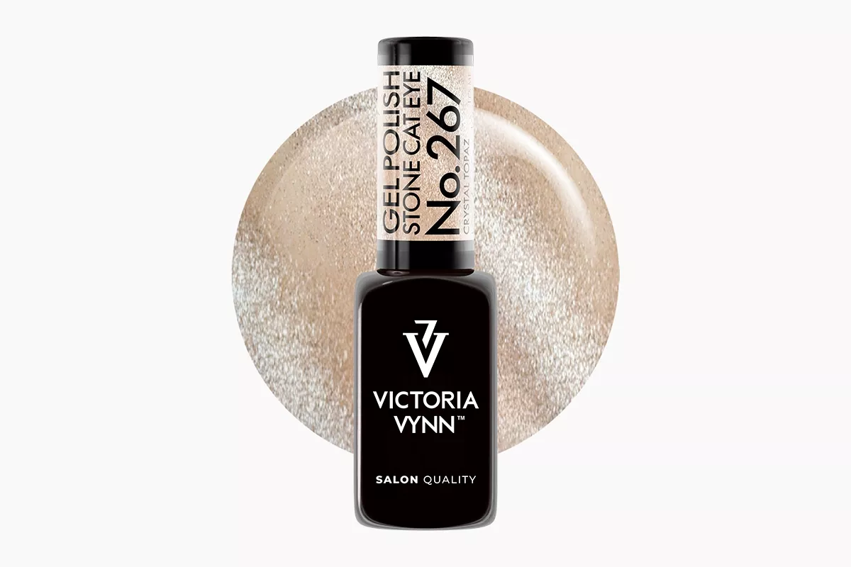 Lakier hybrydowy Victoria Vynn Gel Polish Cat Eye No. 267 Crystal Topaz 8 ml - przygaszony beż-taupe z grafitowym tonem i srebrną smugą cat eye