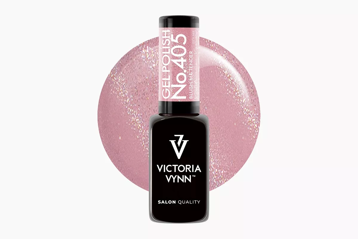 Lakier hybrydowy Victoria Vynn Gel Polish 405 Blush me Tender 8 ml - blady róż z brokatem, butelka