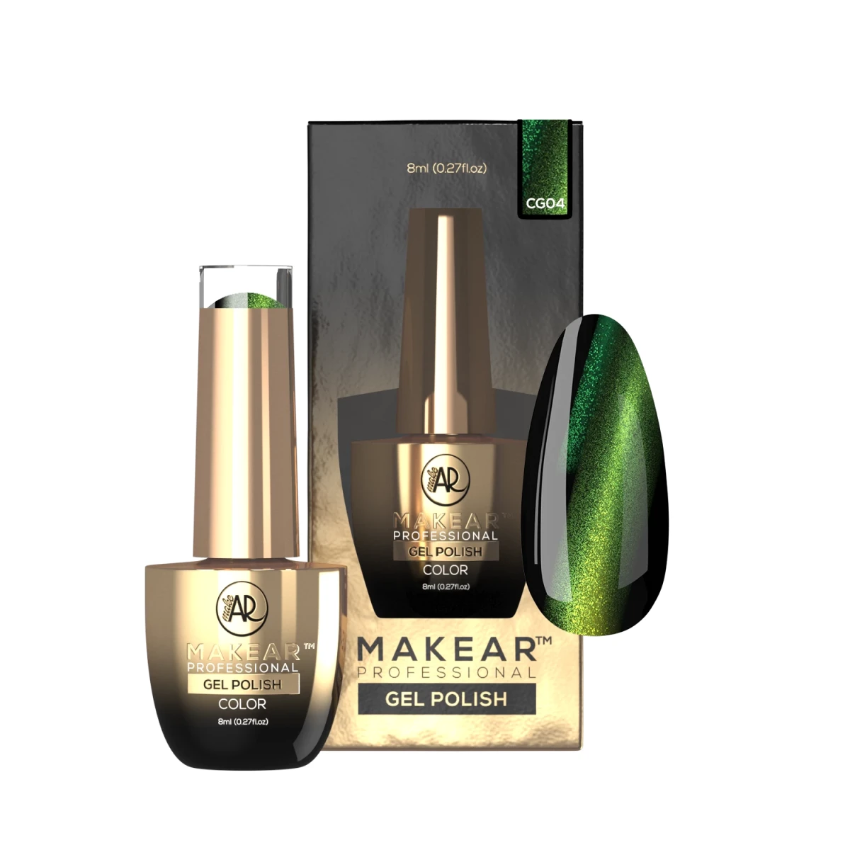 Makear lakier hybrydowy CG04 Galaxy Cat Eye - smuga kociego oka od szmaragdu do złota na czerni, 8 ml