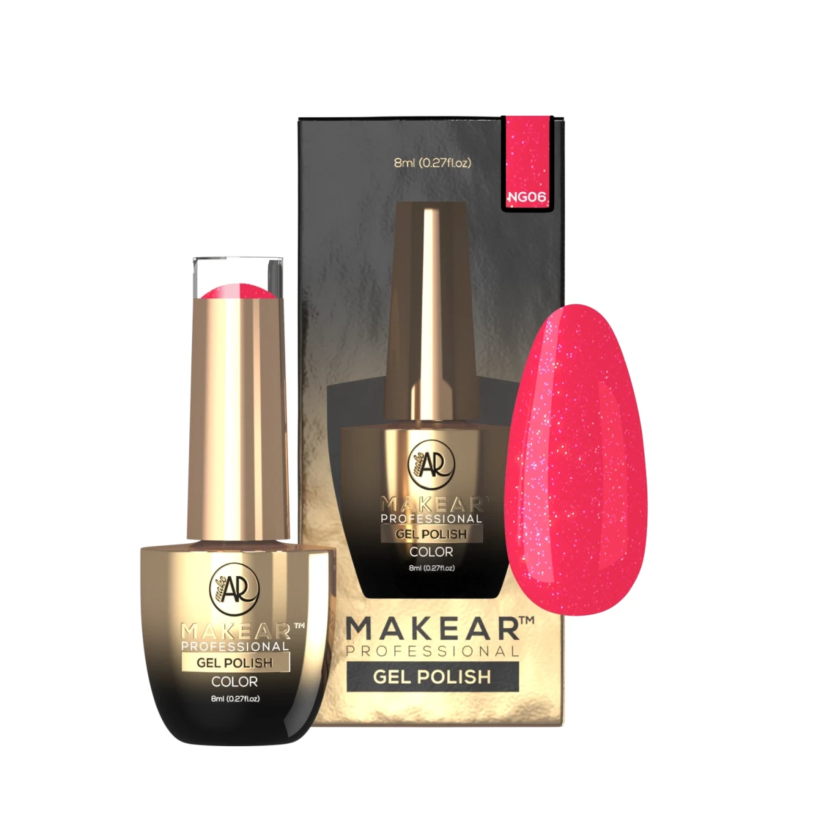 Makear NG06 NeoShine - chłodna malina w neonie z drobinkami brokatu na paznokciach, 8 ml