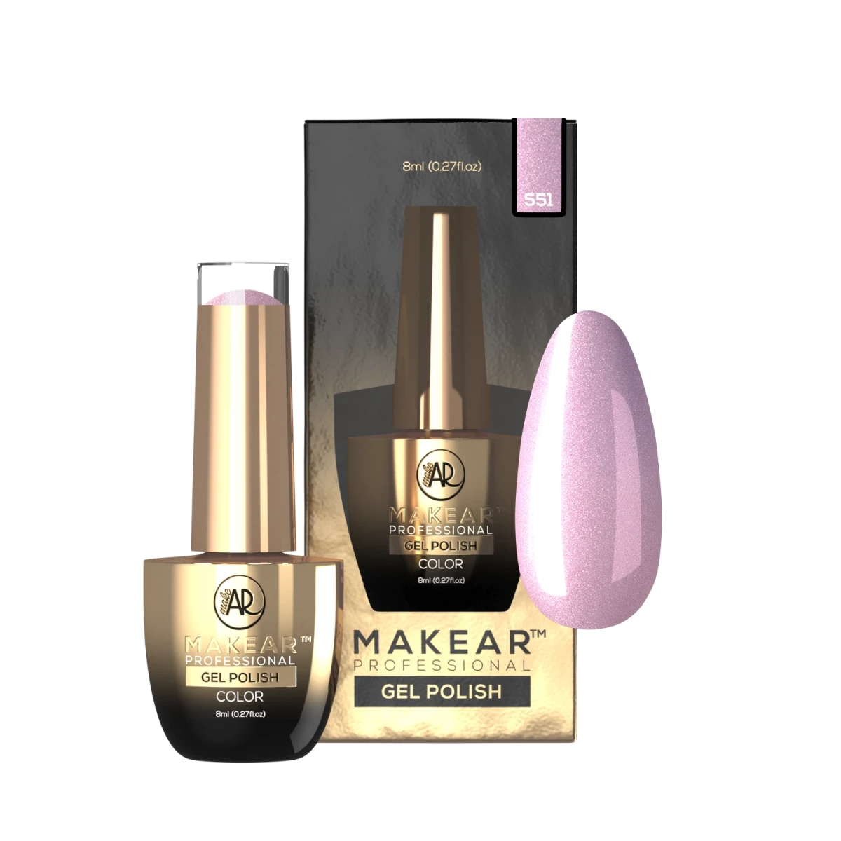 Makear lakier hybrydowy 551 Lollipop - pastelowy róż z perłą na paznokciach, 8 ml