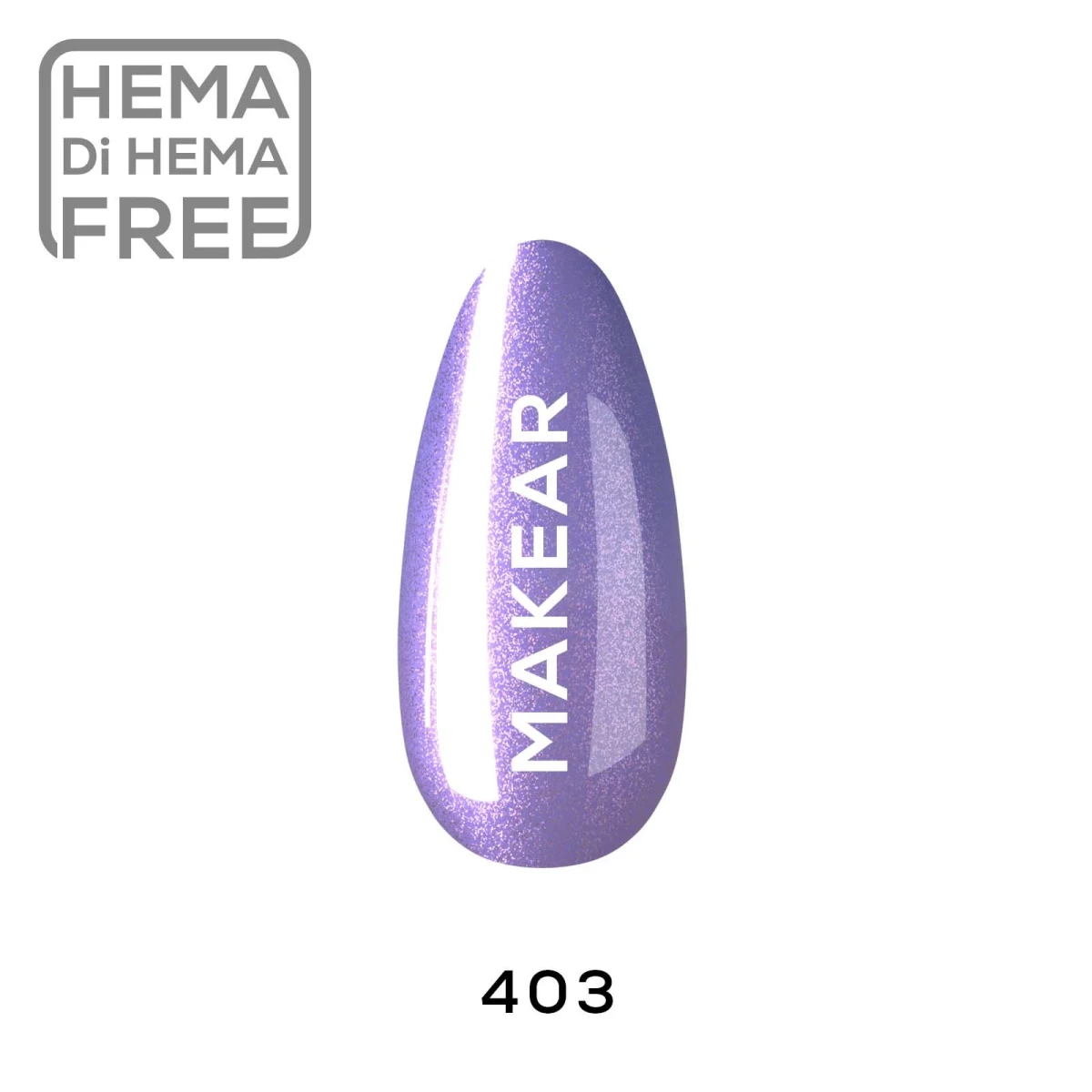 Makear 403 Glossy - swatch liliowego fioletu z opalizującym wielokolorowym flashem, 8 ml