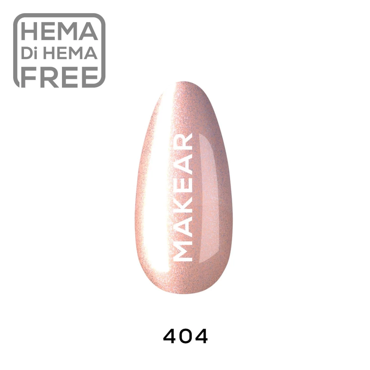 Makear 404 Glossy - swatch brzoskwiniowo-różowego odcienia ze srebrno-różowym opalizującym flashem, 8 ml