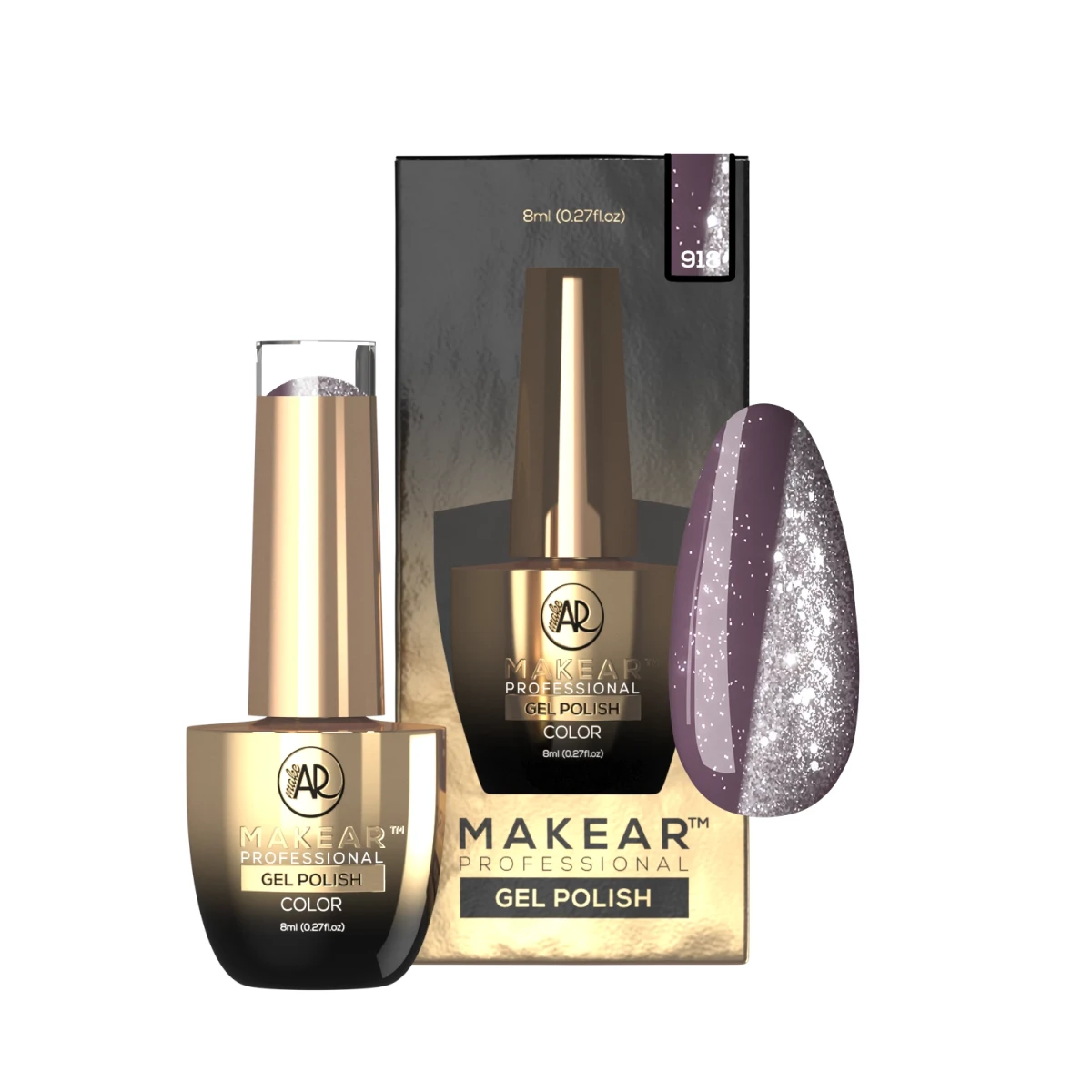 Makear 918 Cuba Libre lakier hybrydowy UV/LED - paznokcie w przygaszonym fiolecie z rozproszonymi srebrnymi rozbłyskami, 8 ml