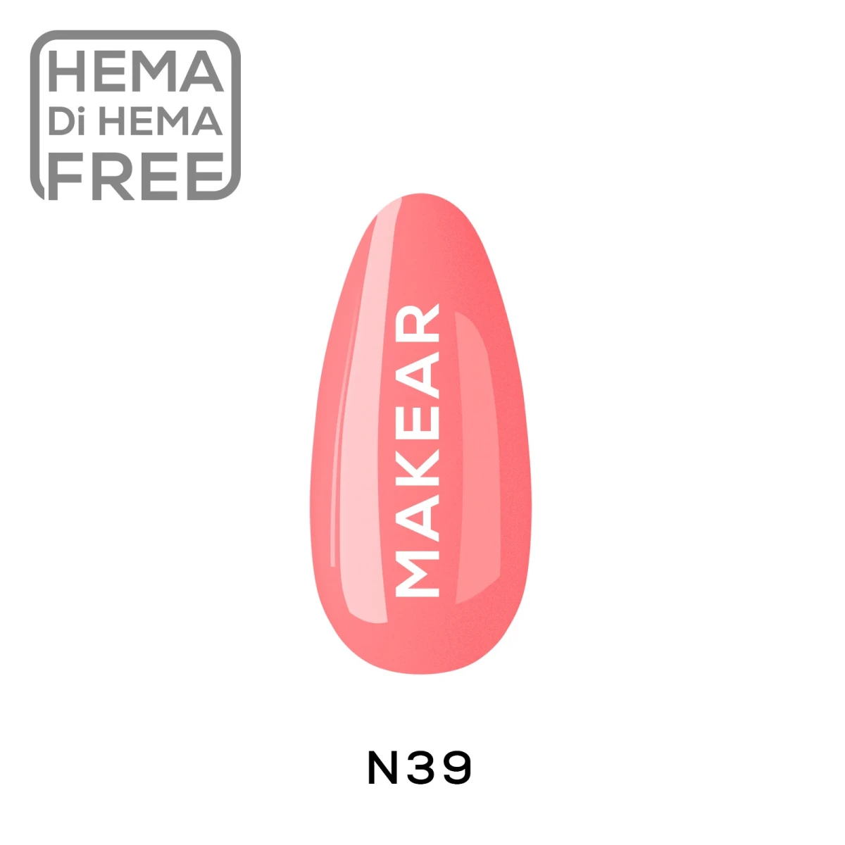 Makear N39 neonowy koral - swatch koloru, lakier hybrydowy 8 ml