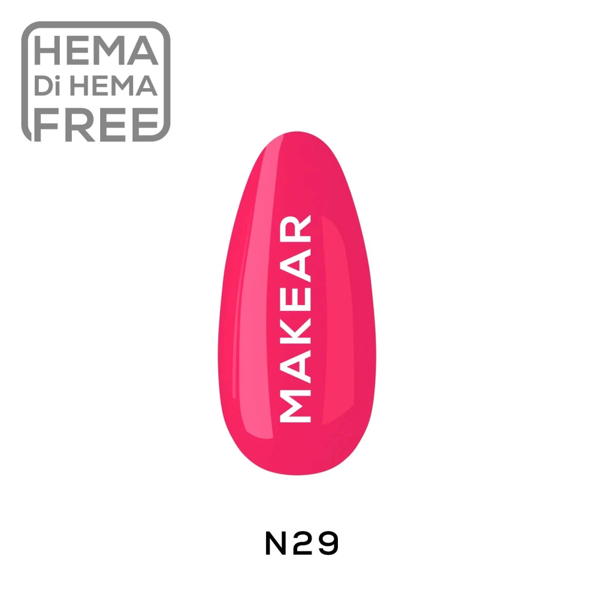 Makear lakier hybrydowy N29 neon - swatch ciepłego arbuzowo-malinowego różu, 8 ml HEMA FREE
