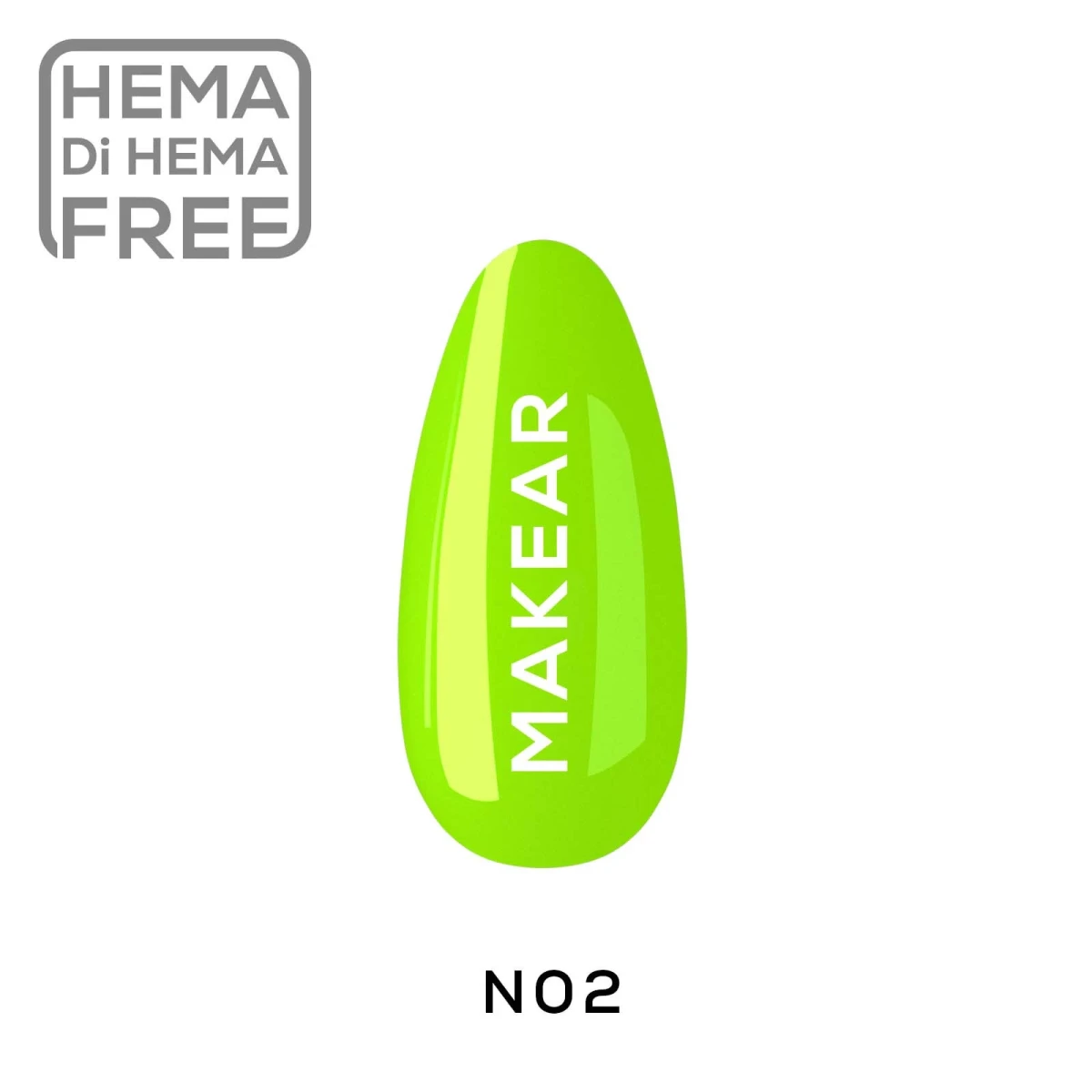 Makear lakier hybrydowy N02 neonowa limonka chartreuse - swatch koloru, neon 8 ml HEMA FREE