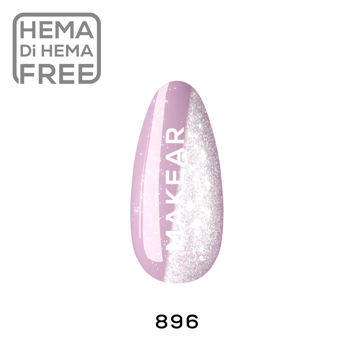 Makear 896 Moonlight Disco - swatch beżowo-różowego nude z chłodnym liliowym podtonem i srebrnym flashem, 8 ml