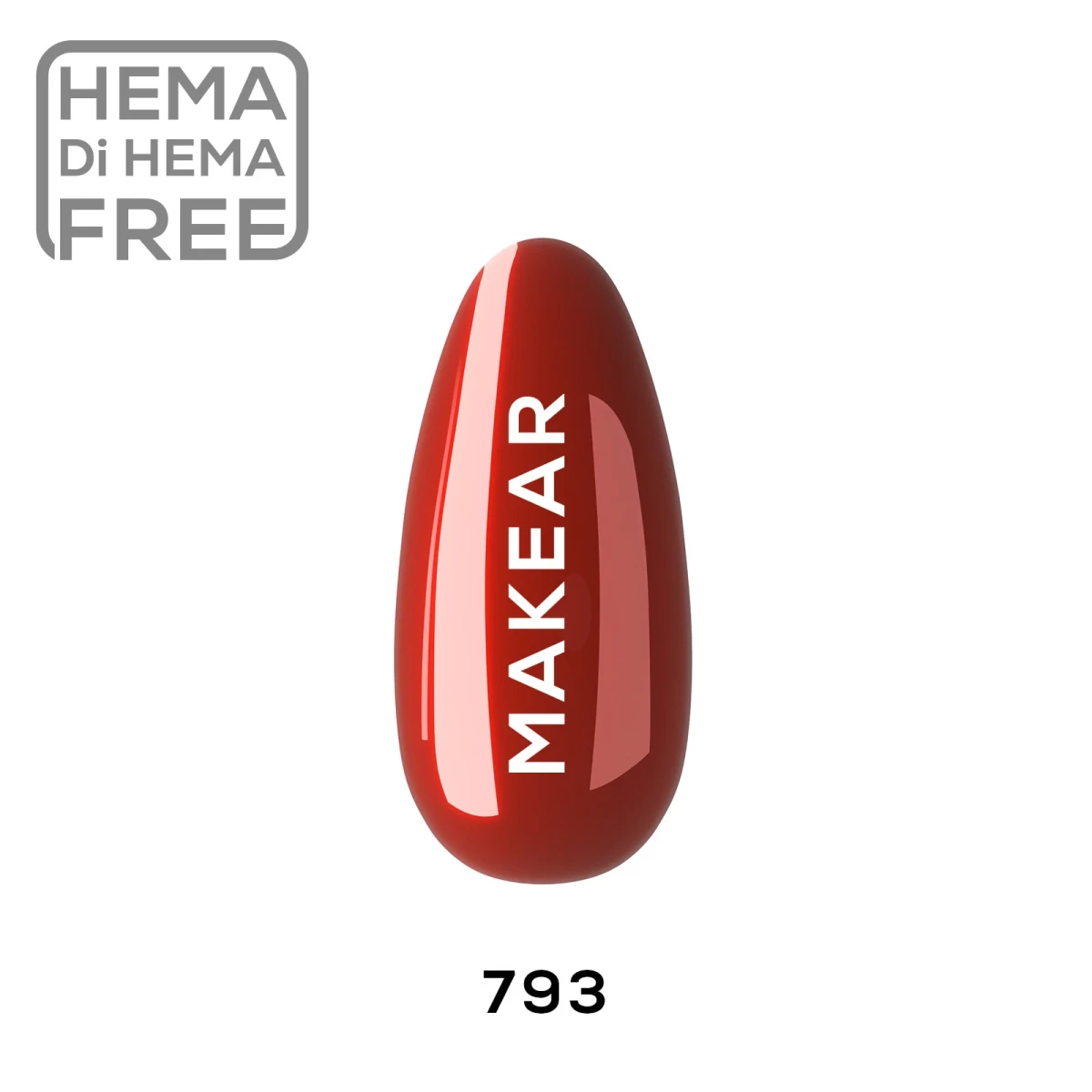 Makear lakier hybrydowy 793 Ti Amo - swatch klasycznej ciepłej czerwieni w kremie, 8 ml HEMA FREE