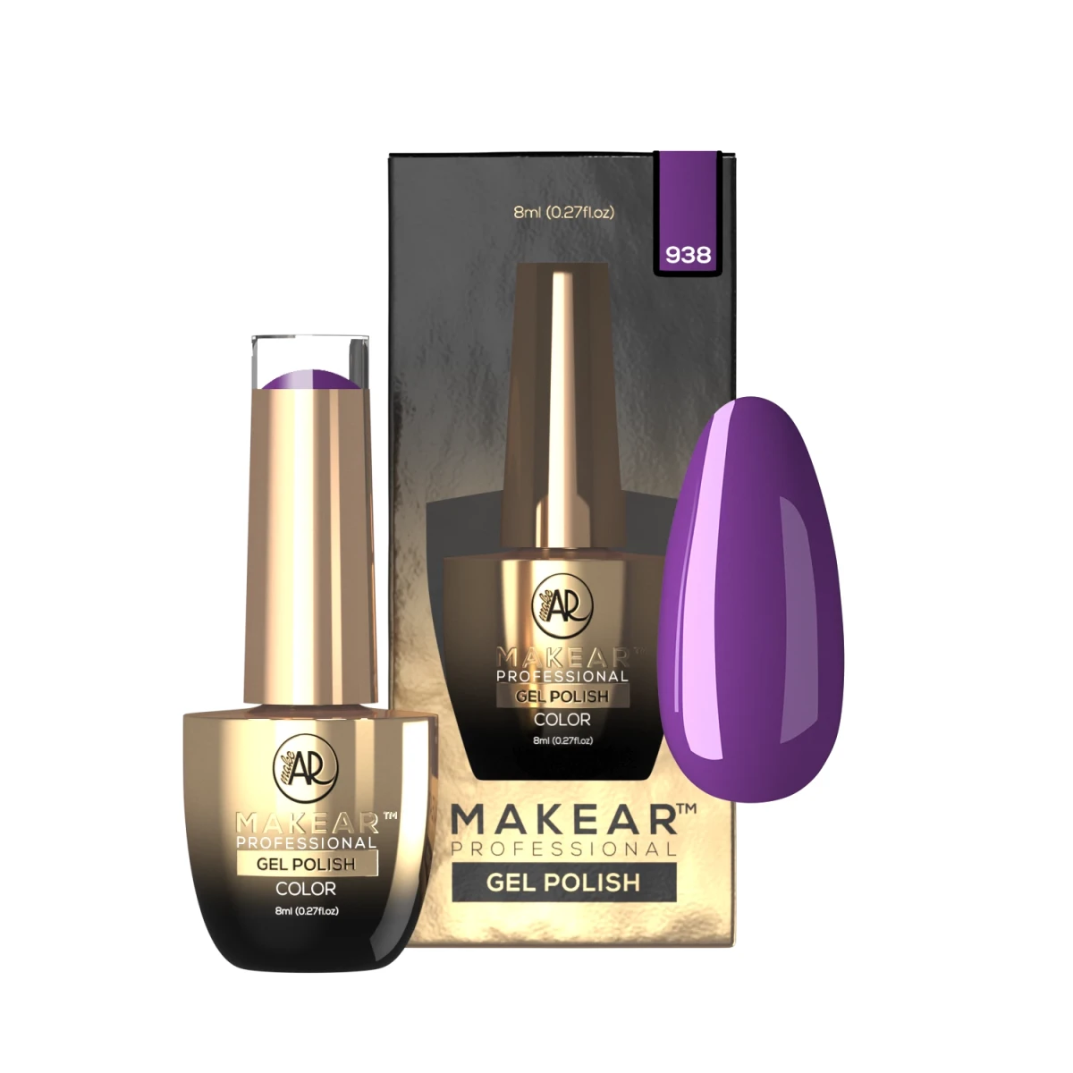 Makear lakier hybrydowy 938 Autumn - mocny nasycony fiolet purpura, pełne gładkie krycie, 8 ml