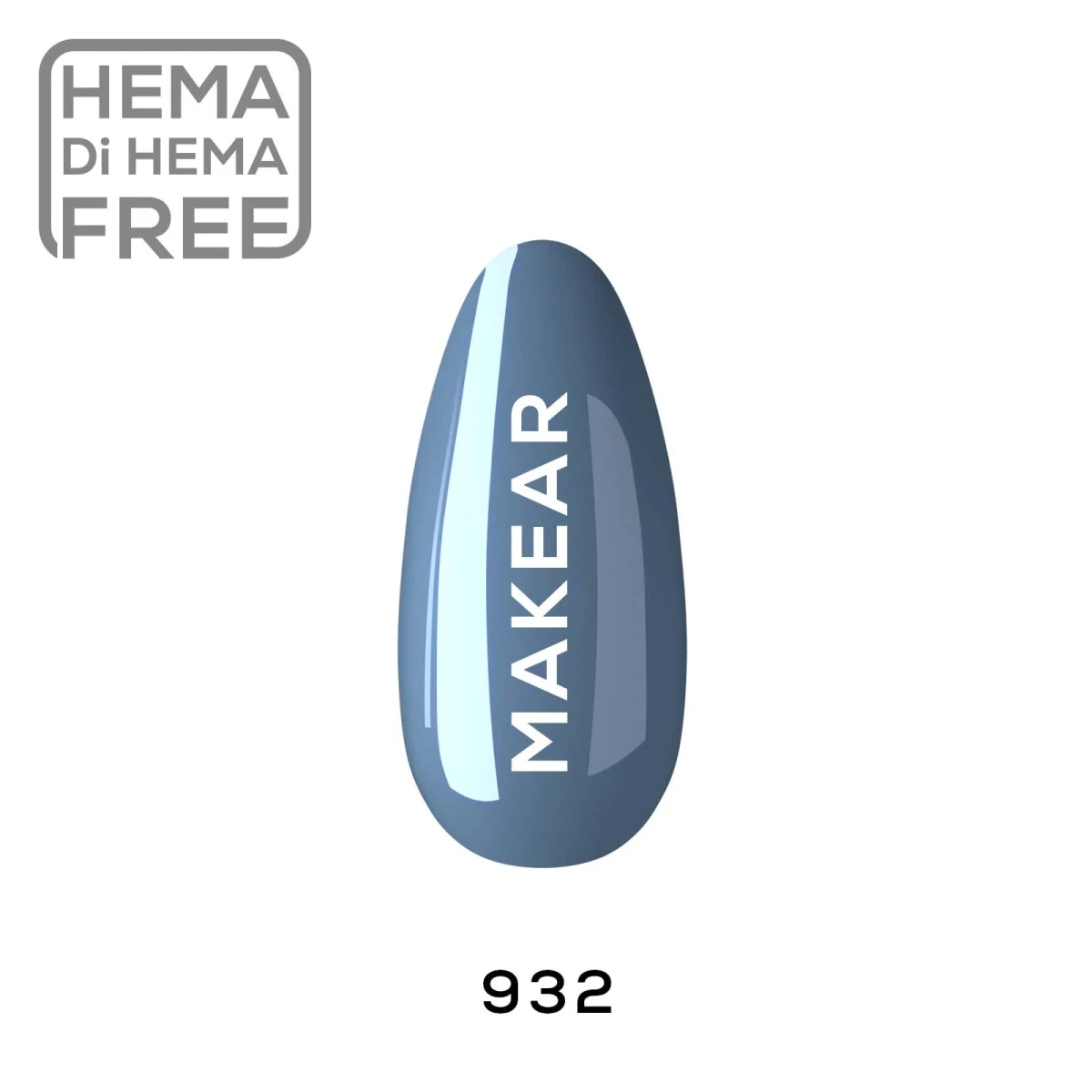 Makear lakier hybrydowy 932 deniMAKEAR przygaszony denim - swatch koloru, krem, 8 ml HEMA FREE