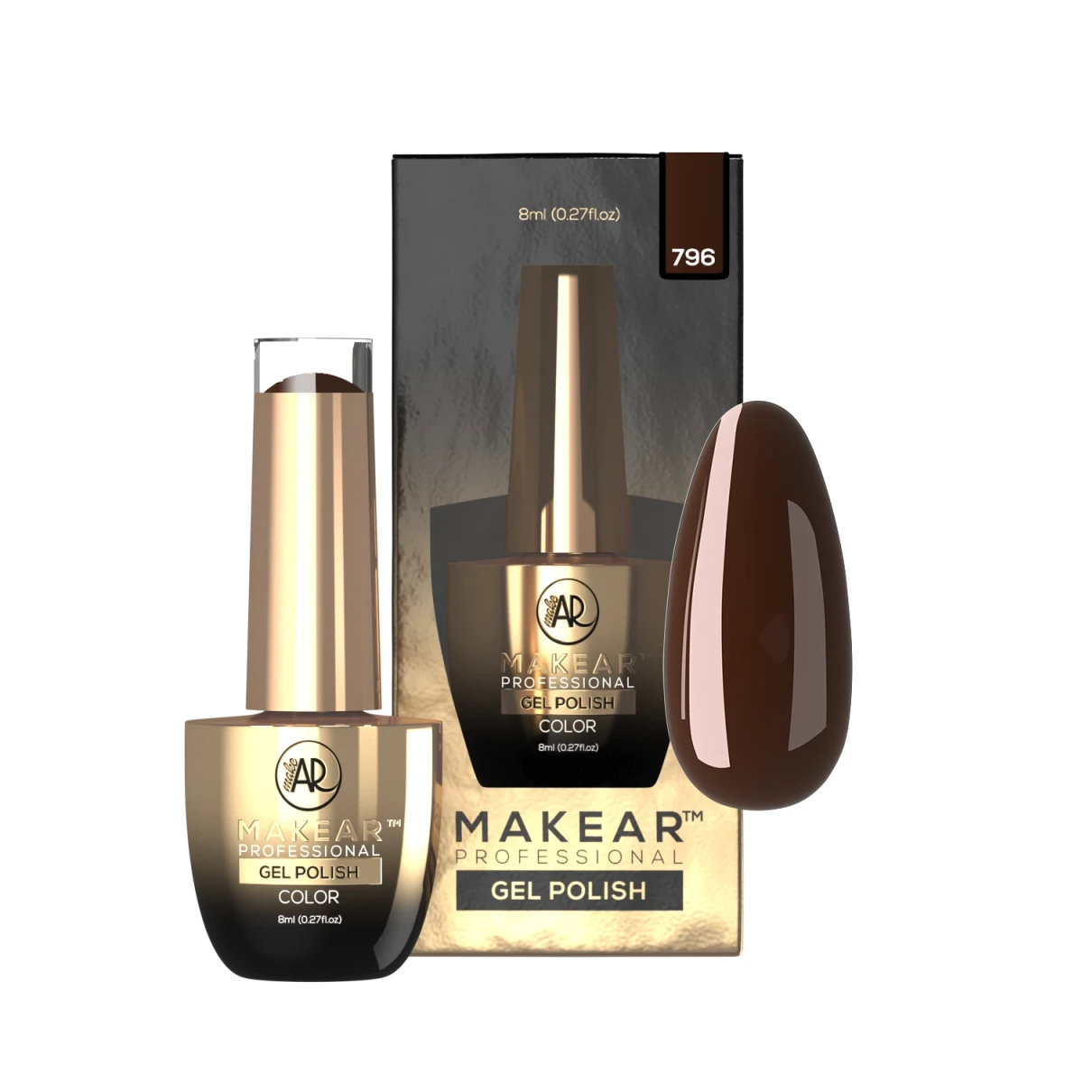 Makear lakier hybrydowy 796 Je t'aime - ciemny czekoladowy brąz, głęboki gładki krem, 8 ml