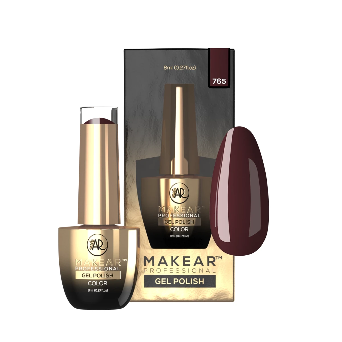 Makear lakier hybrydowy 765 Glamour - ciemny burgund z czekoladowym dnem, gładki krem, 8 ml