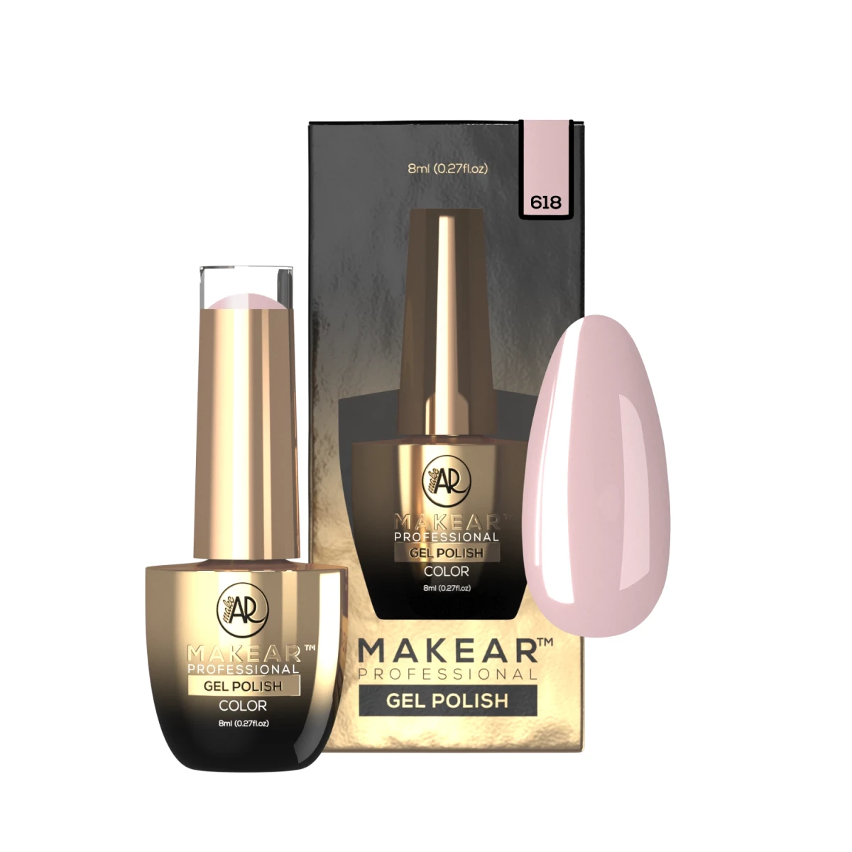 Makear lakier hybrydowy nr 618 Pudrowy beżowo-różowy nude - swatch koloru