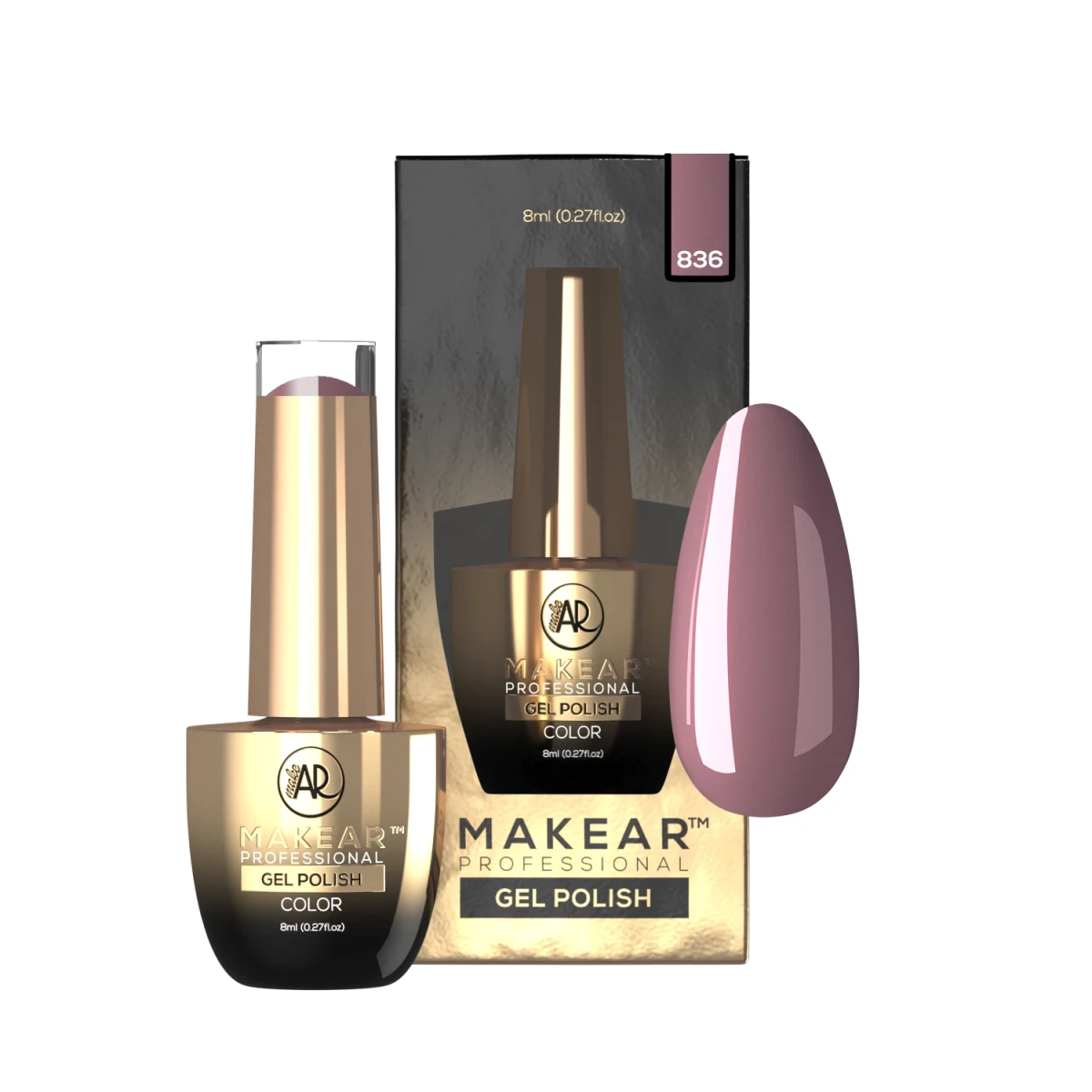 Makear lakier hybrydowy nr 836 Mauve przykurzony mauve - swatch koloru