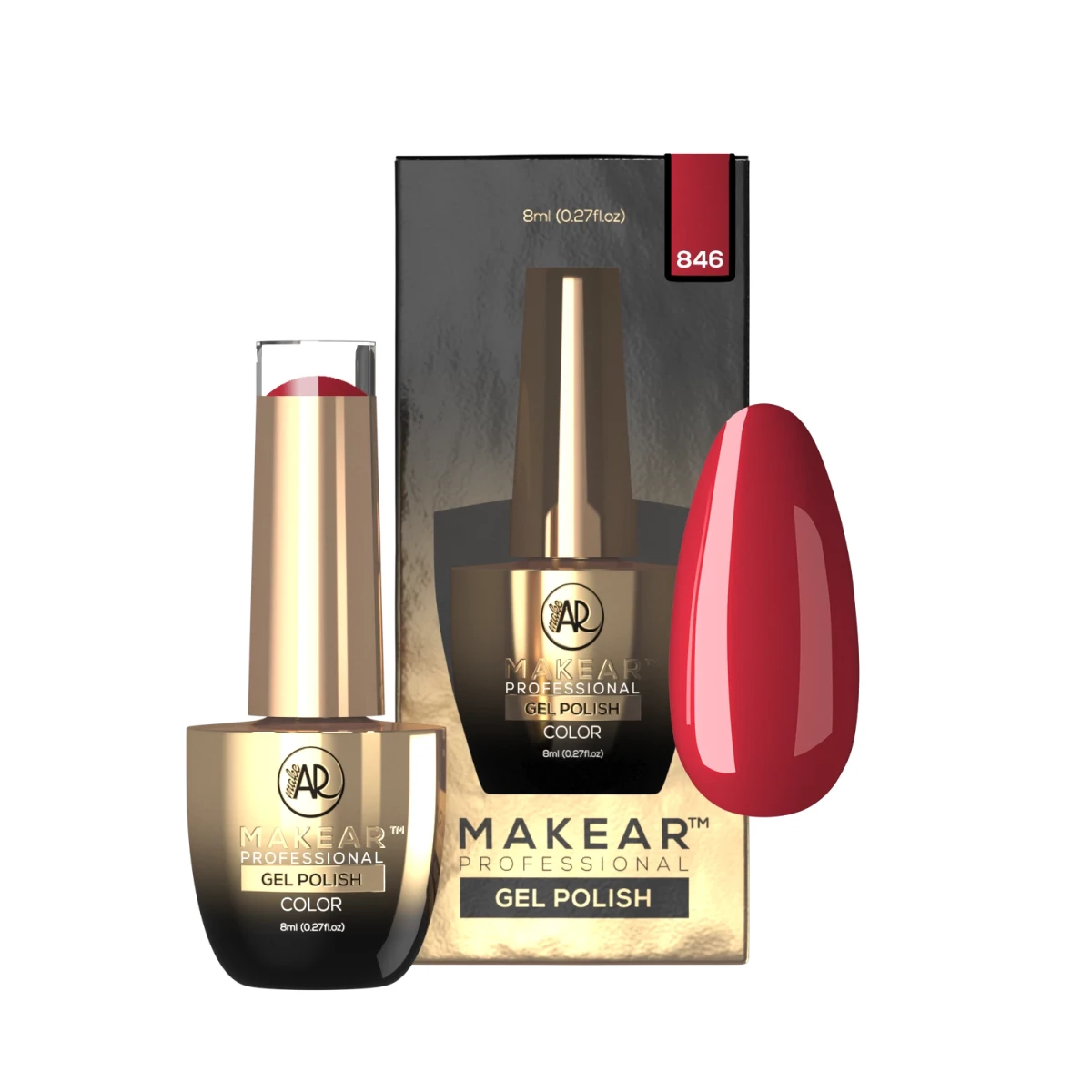 Makear lakier hybrydowy nr 846 Rubin czerwień głęboka - swatch koloru