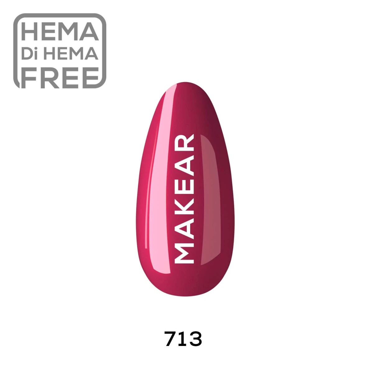 głęboki malinowy, magenta róż - swatch koloru, lakier hybrydowy Makear nr 713, 8 ml HEMA FREE