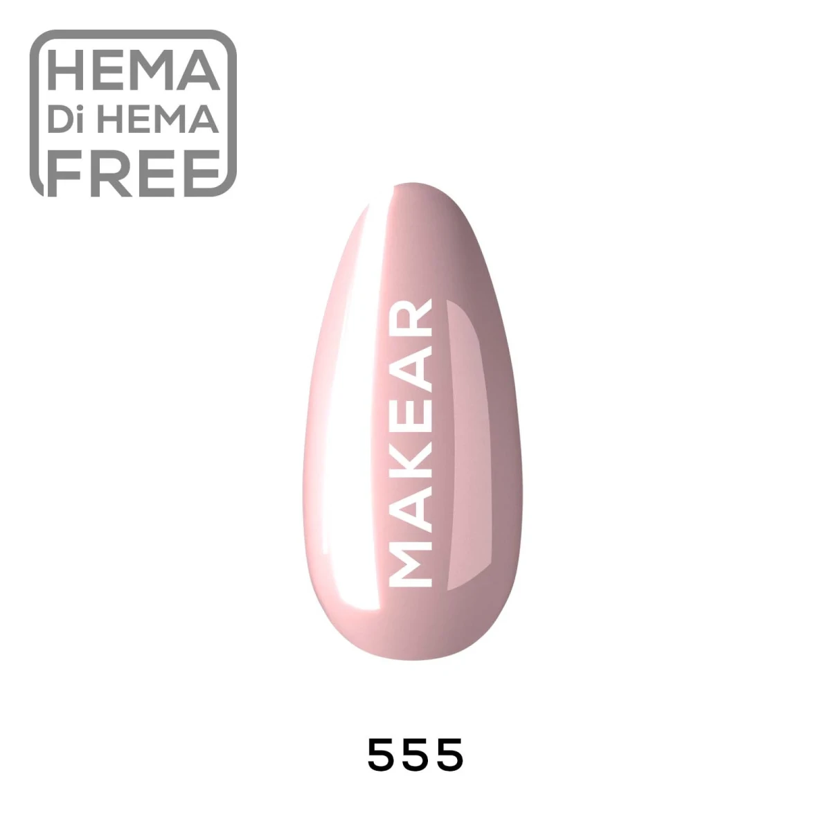 Przygaszony pudrowy nude róż - lakier hybrydowy Makear nr 555, swatch koloru, 8 ml HEMA FREE