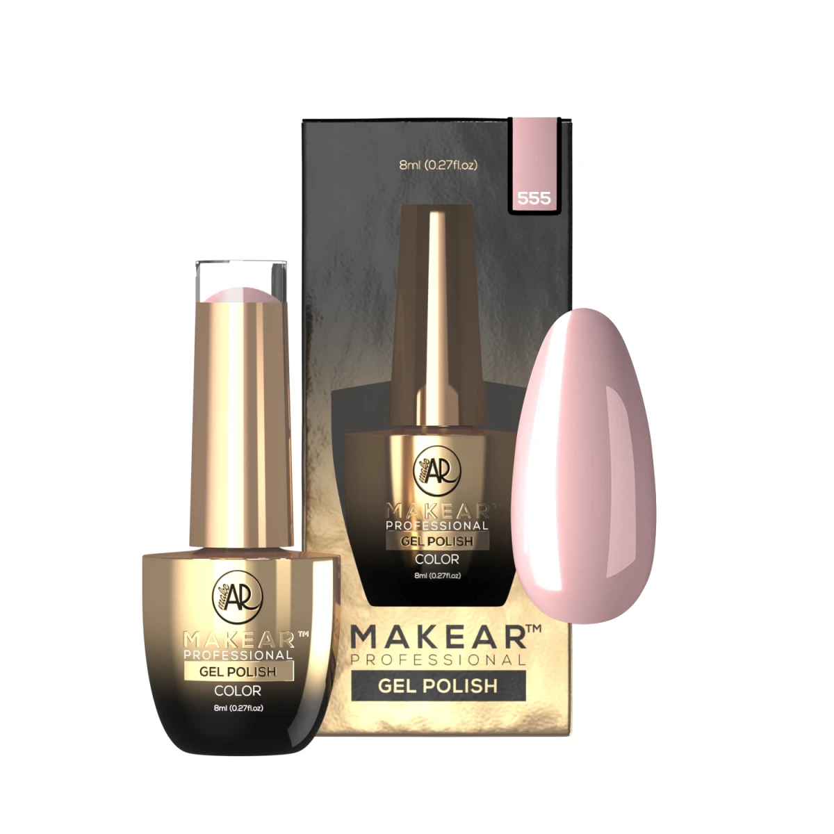 Przygaszony pudrowy nude róż - lakier hybrydowy Makear nr 555, zdjęcie 2, 8 ml