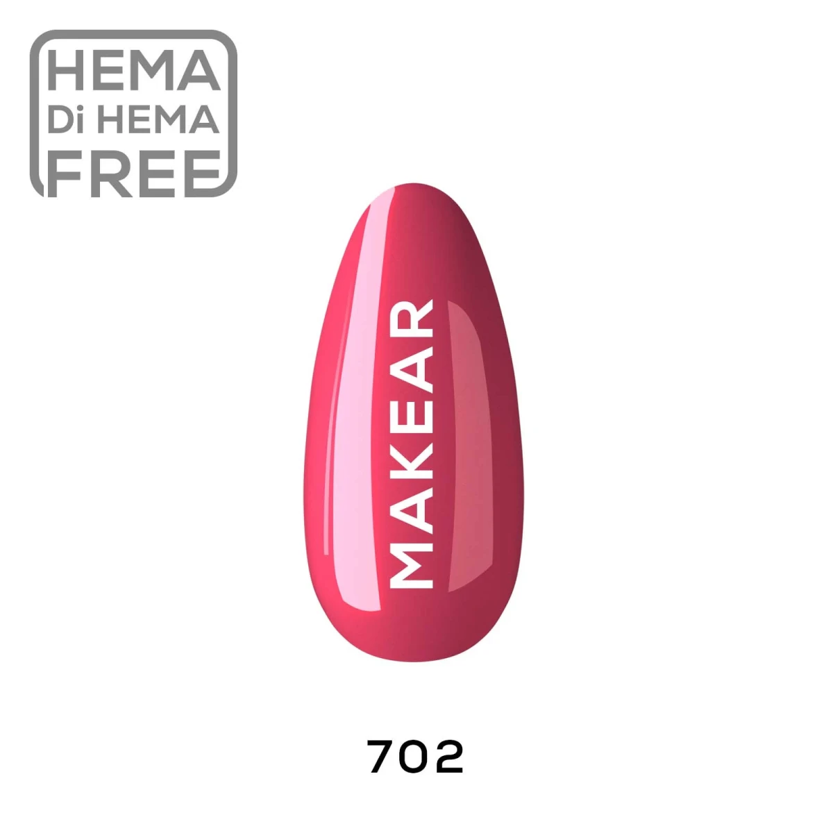 Ciepła malinowo-koralowa czerwień, lakier hybrydowy Makear nr 702 - swatch koloru, 8 ml HEMA FREE