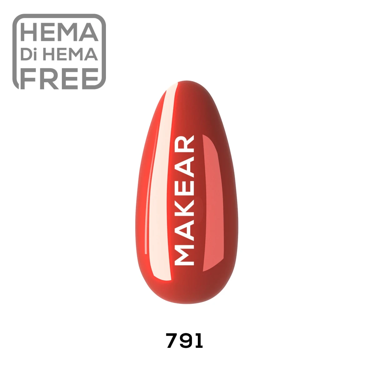 Makear lakier hybrydowy 791 Kocham Cię - przygaszona ceglasta czerwień na paznokciach, zdjęcie 1, 8 ml