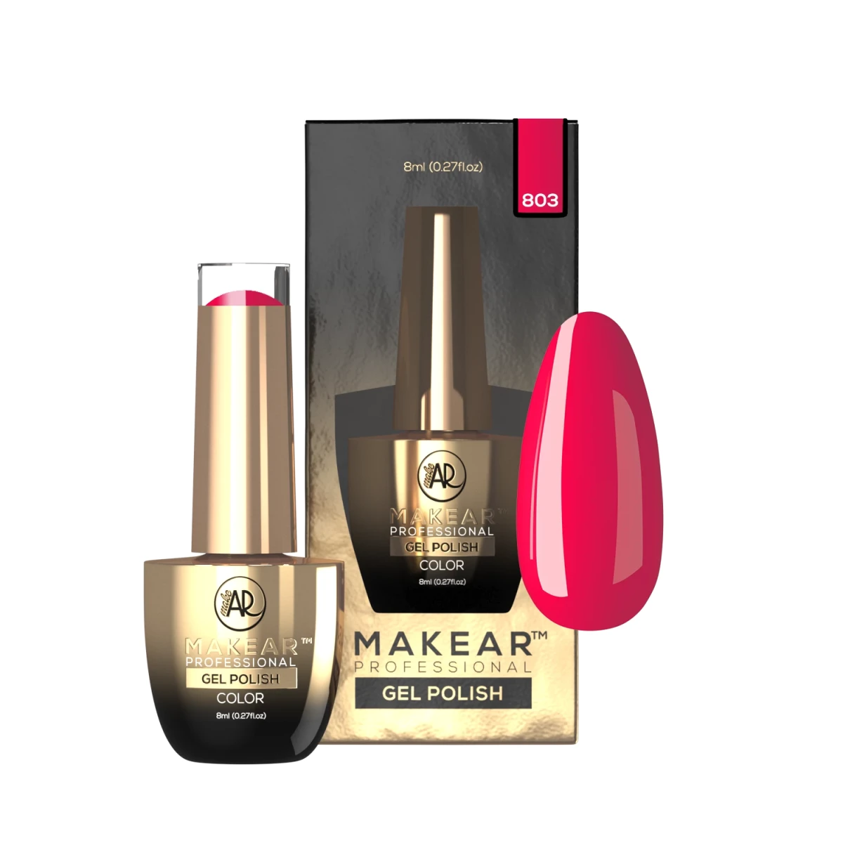 Makear lakier hybrydowy 803 Dzień Kobiet - swatch głębokiego malinowo-wiśniowego różu, 8 ml HEMA FREE