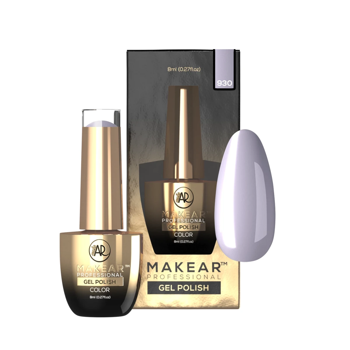 Makear lakier hybrydowy 930 jasny lawendowo-szary - swatch koloru, 8 ml HEMA FREE