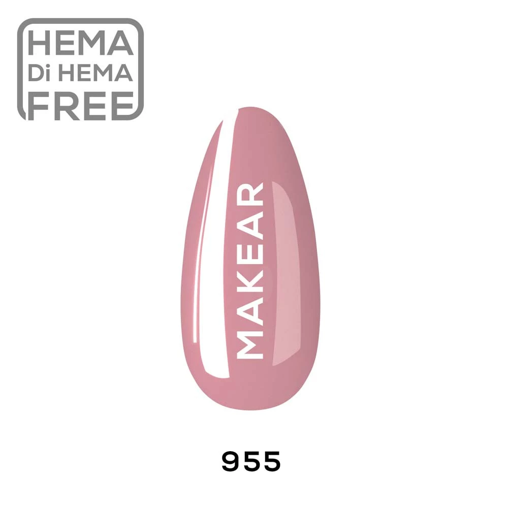 Makear lakier hybrydowy 955 Monday przygaszony róż mauve - swatch koloru, 8 ml HEMA FREE