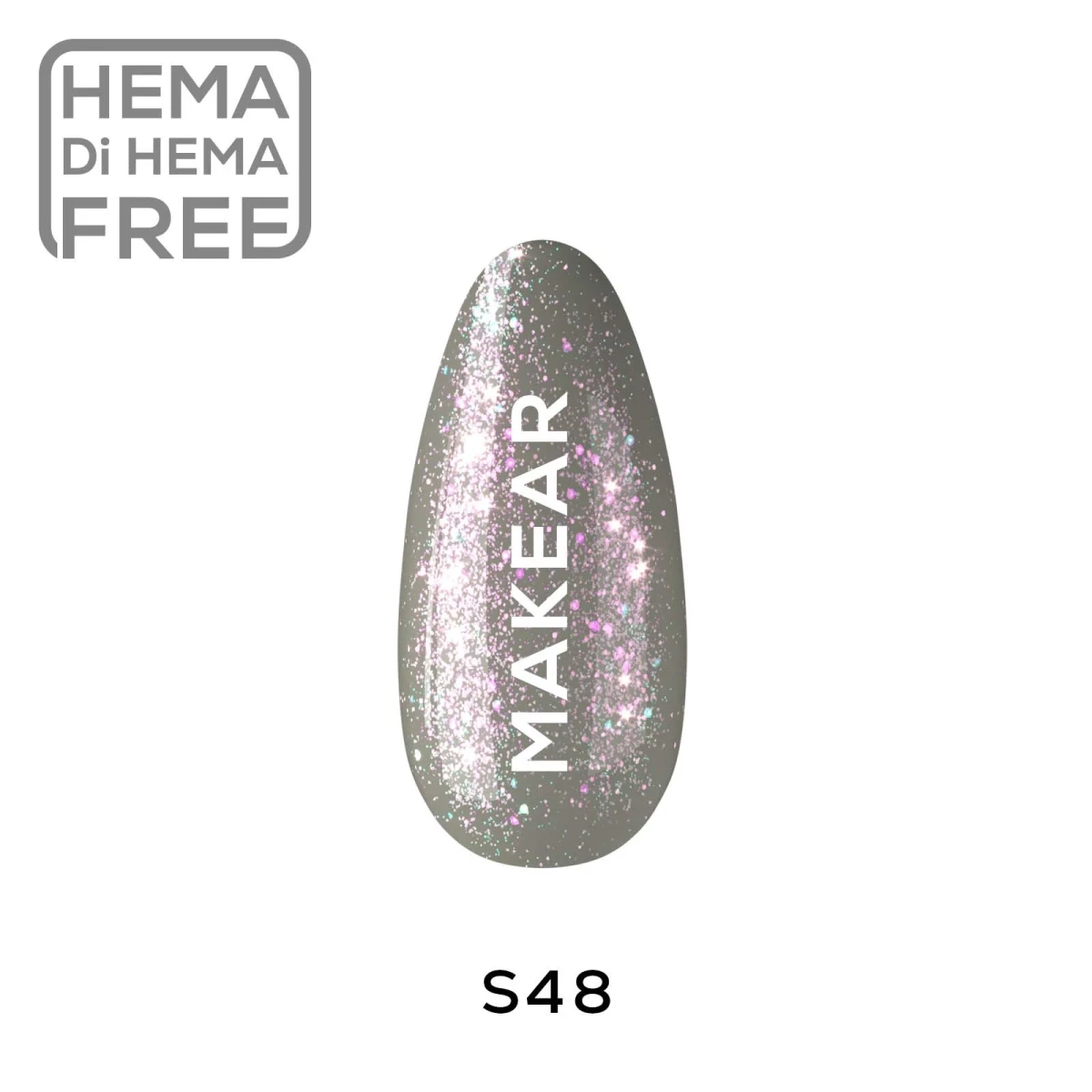 Makear S48 Shinel lakier hybrydowy holo - swatch koloru, platynowe srebro, 8 ml HEMA FREE