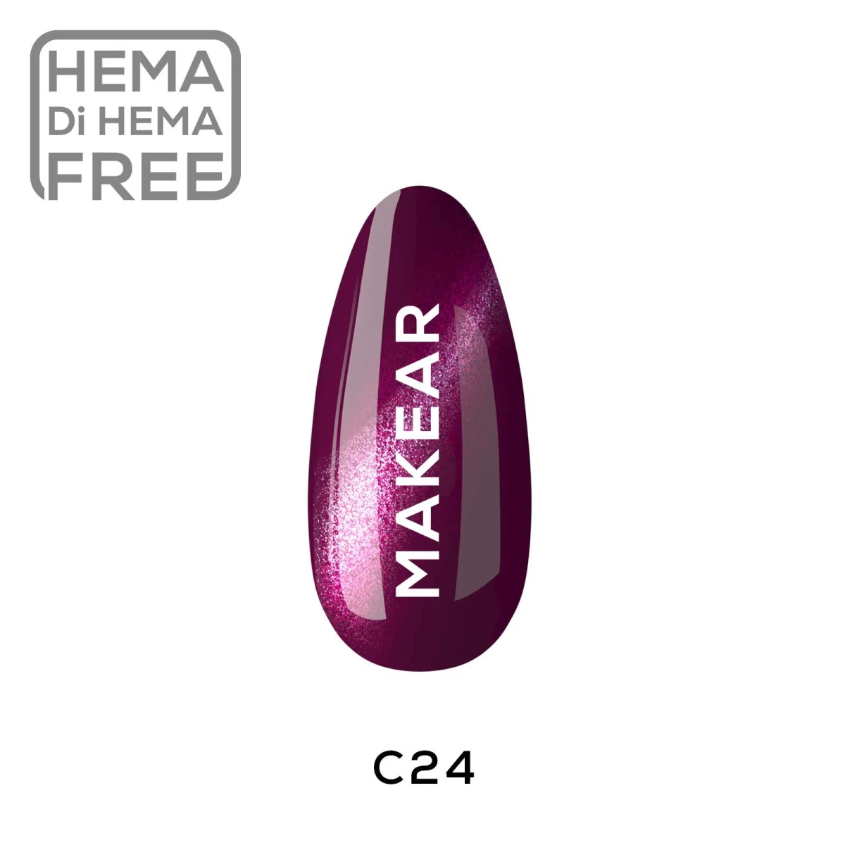 Makear C24 Cat Eye burgund śliwka - swatch z chłodną magnetyczną smugą, 8 ml HEMA FREE