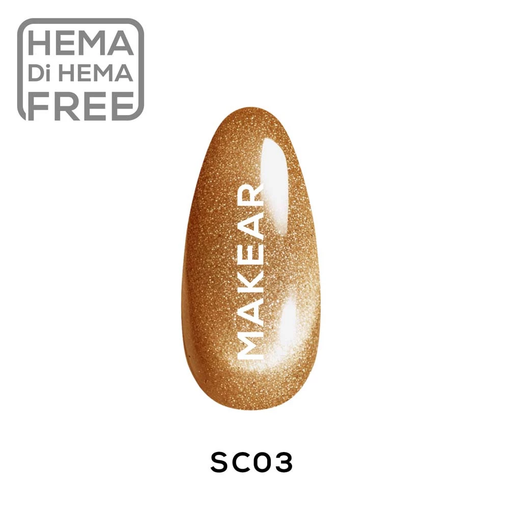 Makear Cat Eye SC03 złoto-miedziany - swatch magnetycznej smugi, 8 ml HEMA FREE