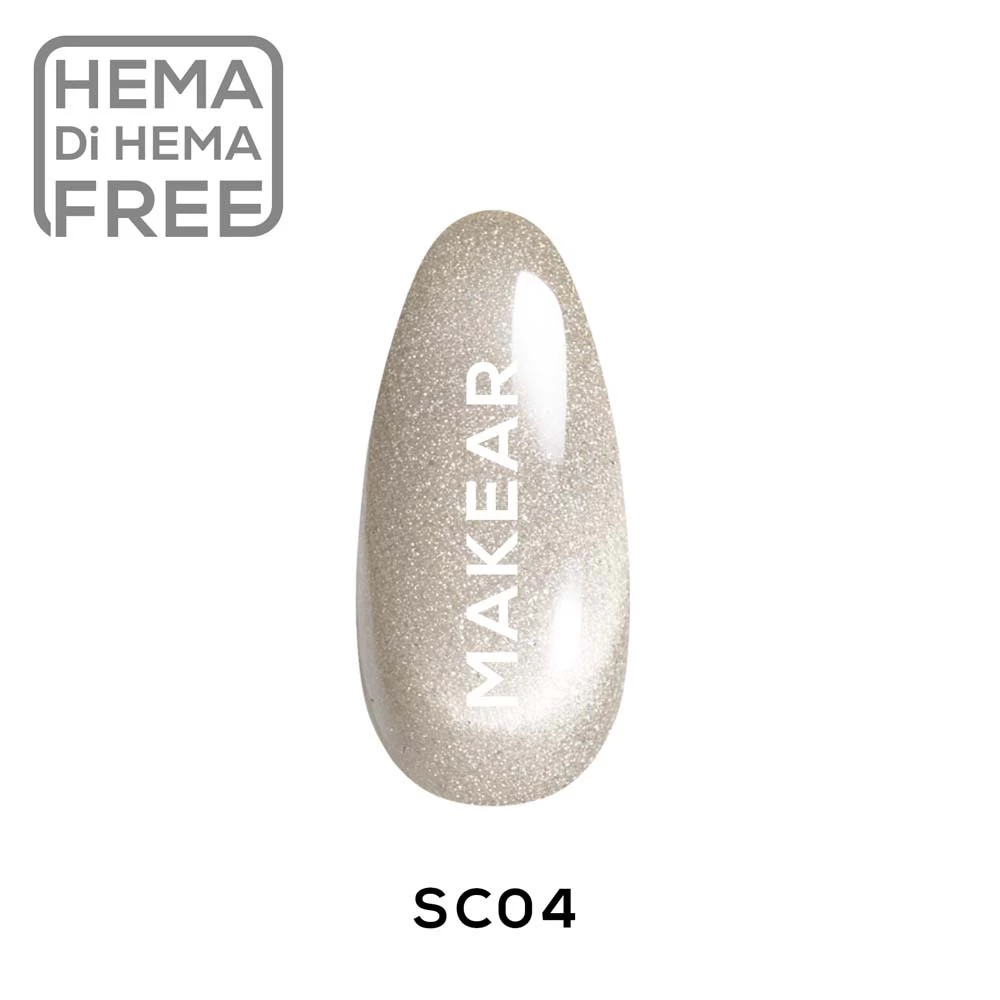Makear Cat Eye SC04 srebrzysto-szampański - swatch magnetycznej smugi, 8 ml HEMA FREE