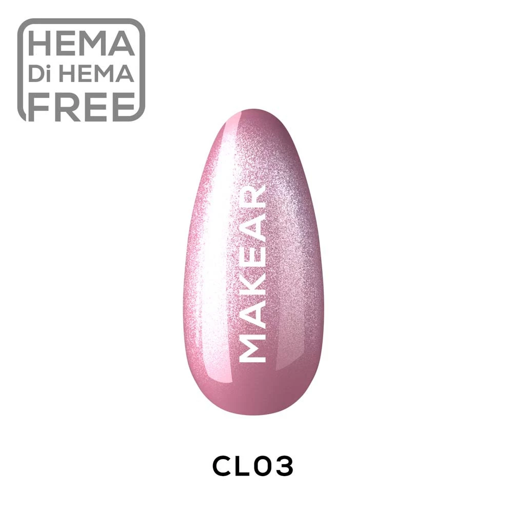 Lakier hybrydowy Makear CL03 Vegas Casino, swatch różowo-mauve koloru z efektem cat eye, 8 ml HEMA FREE
